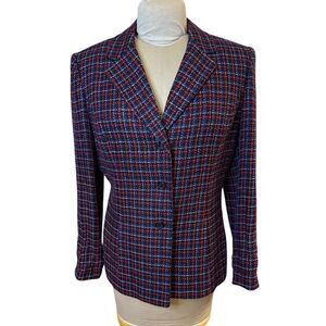 Kasper Tweed Blazer 3-Button Sz. 12 Black/Red/Blue Professional Office